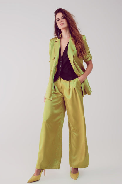 Satin Tailored Double Breast Blazer in Lime-1