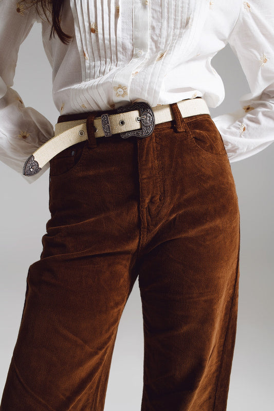 Cropped Cord Pants in Brown-1