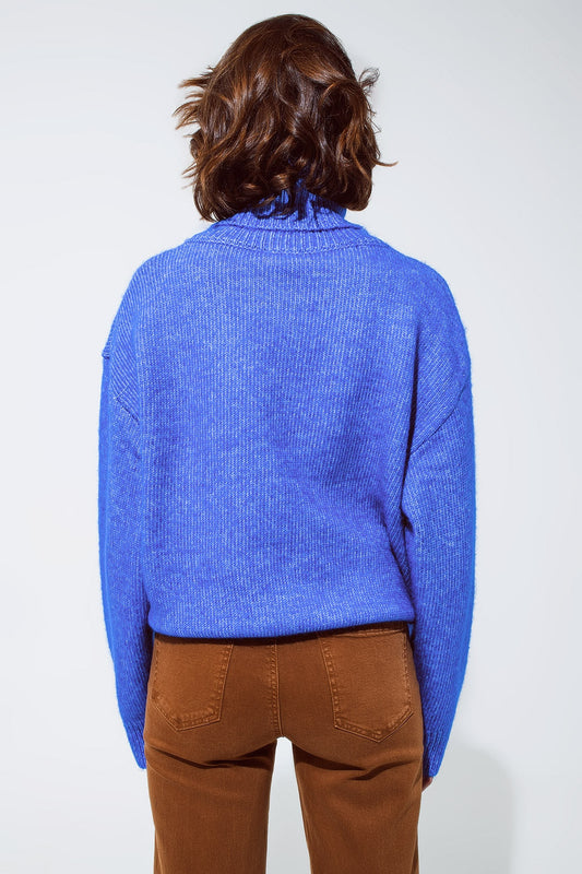 Light Blue Fluffy Sweater With Trutleneck-1