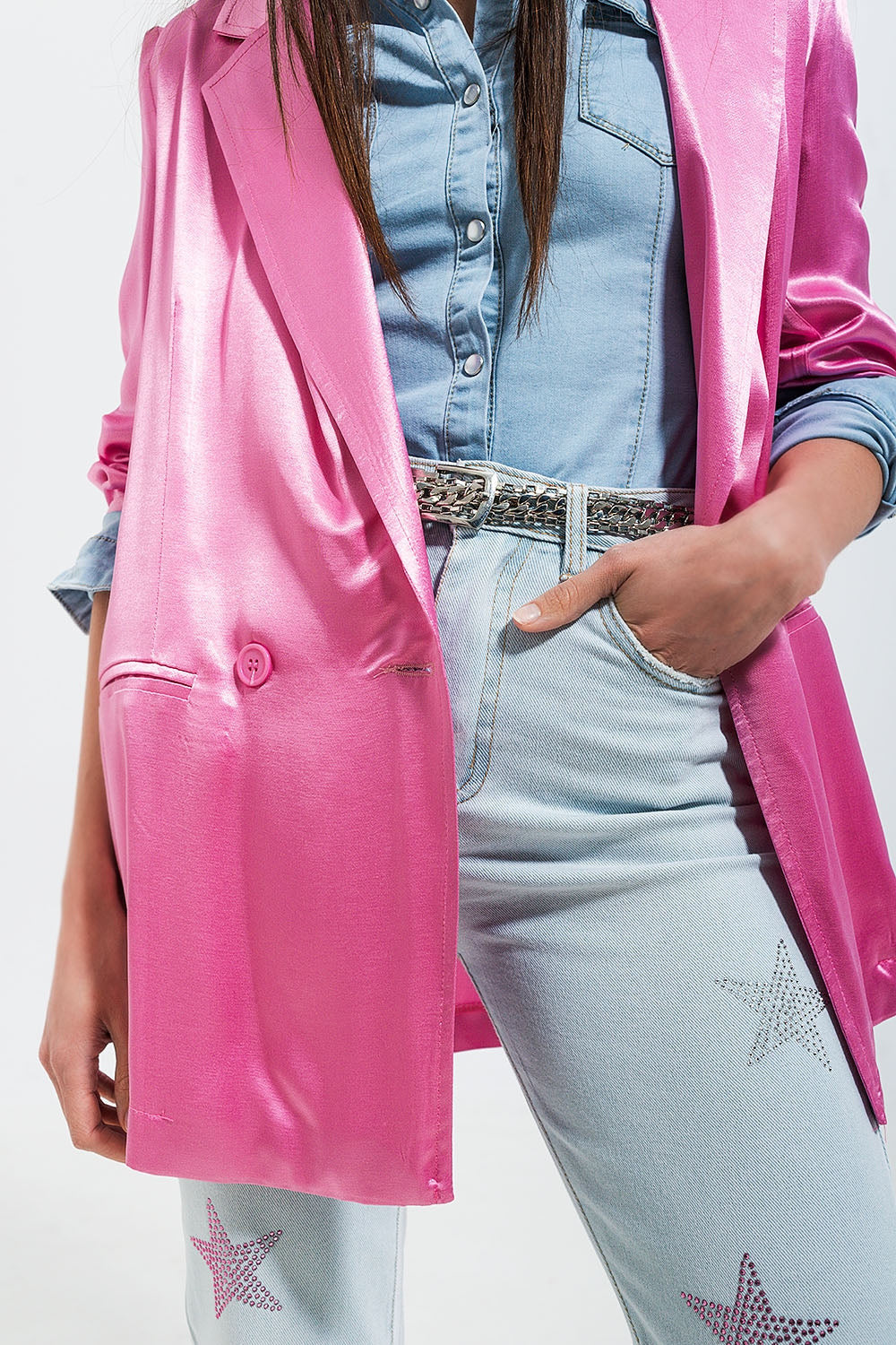 Satin Blazer in Pink-5