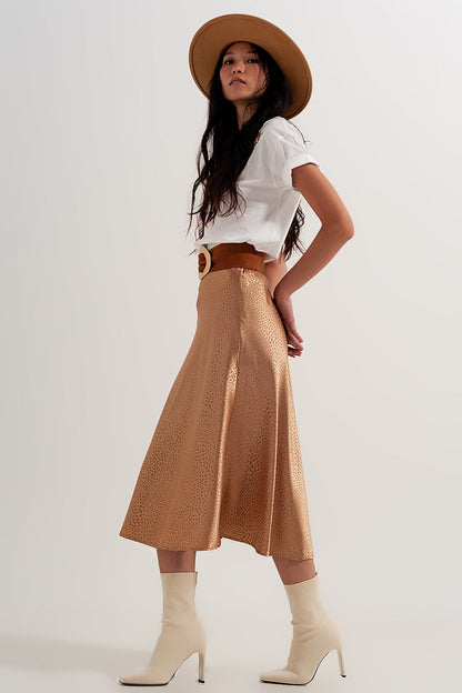 Gold Color Midi Skirt in Abstract Animal Print-1