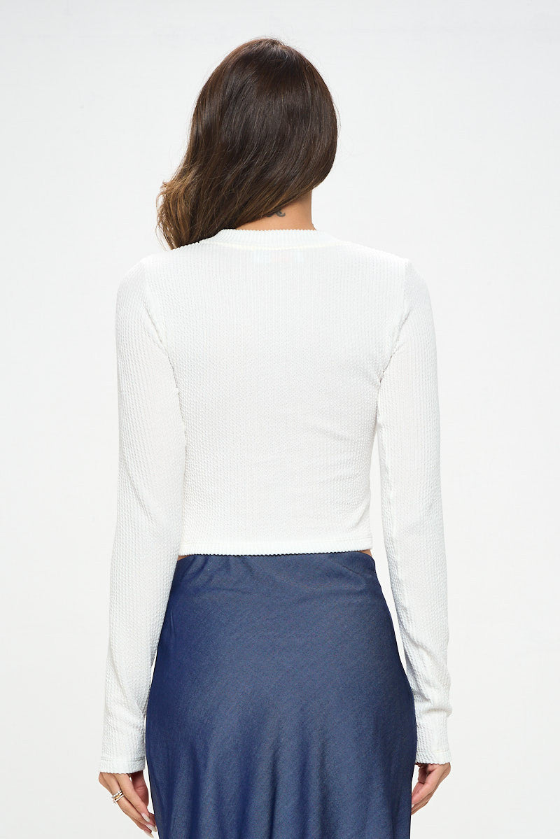 Ribbed Round neck Long Sleeve Crop Top-3