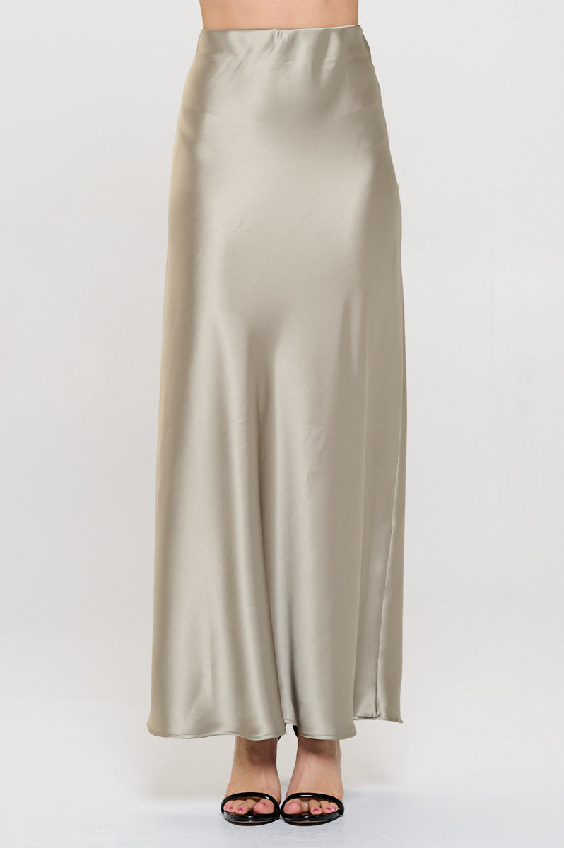 Solid Silky Satin Maxi Skirt-0