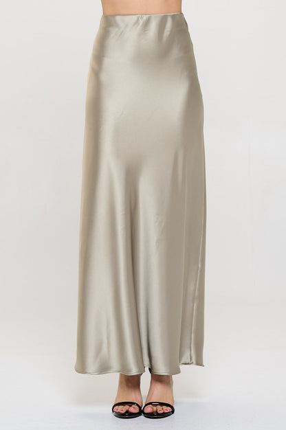 Solid Silky Satin Maxi Skirt-0
