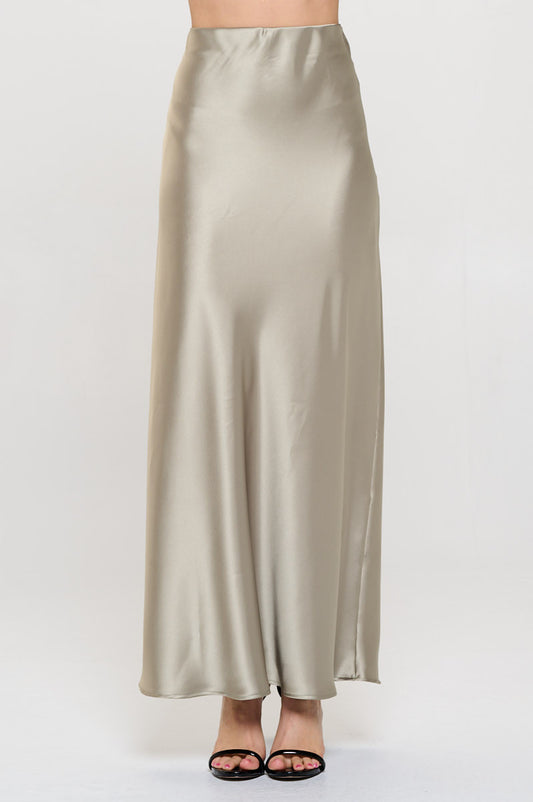 Solid Silky Satin Maxi Skirt-0