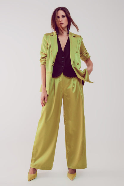 Satin Tailored Double Breast Blazer in Lime-5