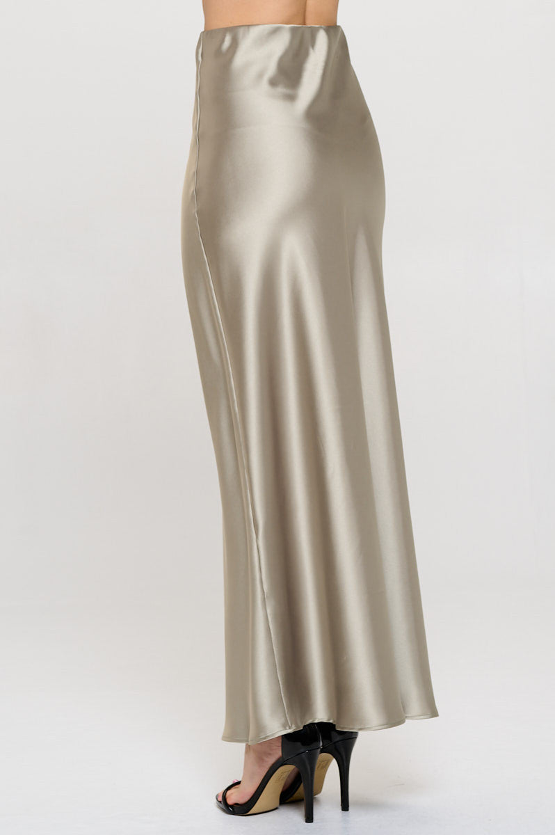 Solid Silky Satin Maxi Skirt-2