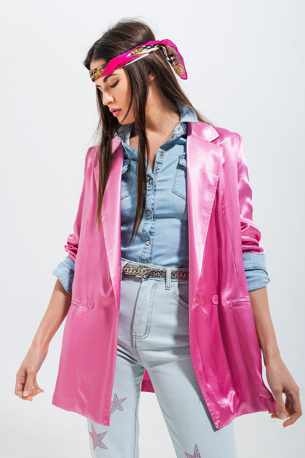 Satin Blazer in Pink-3