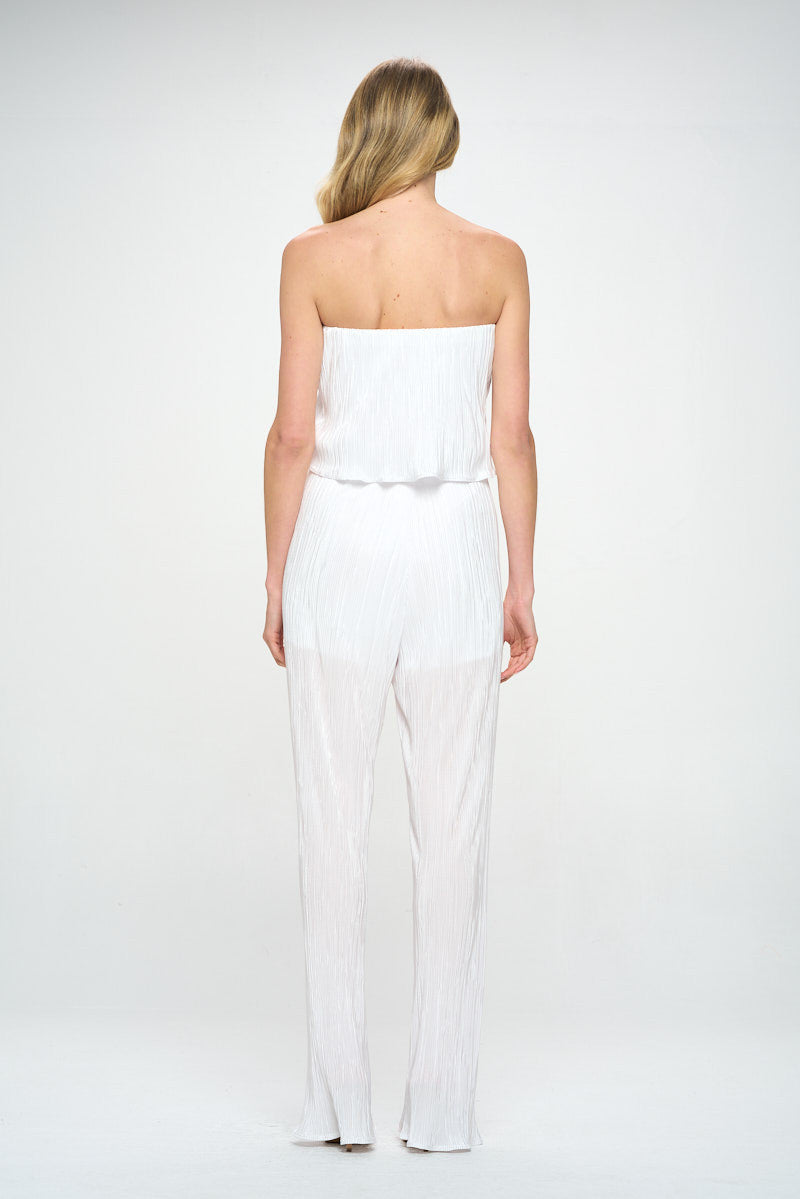 Plisse Solid Strapless Straight Leg Jumpsuit-4