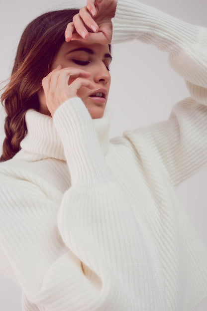 High Neck Jumper With Balloon Sleeve in Cream-3
