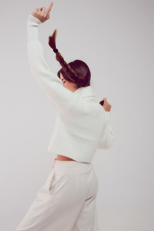 High Neck Jumper With Balloon Sleeve in Cream-1