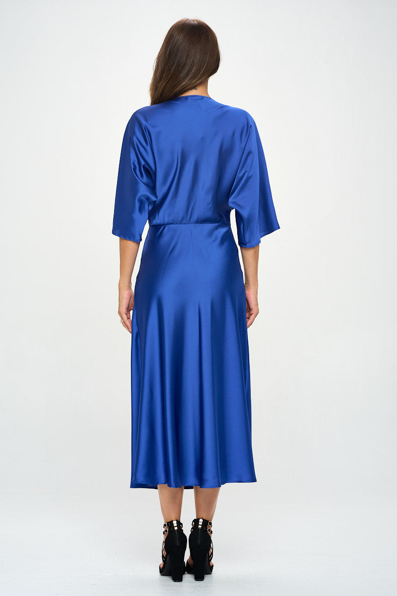 Satin Stretch Solid Dress with Front Twist-4