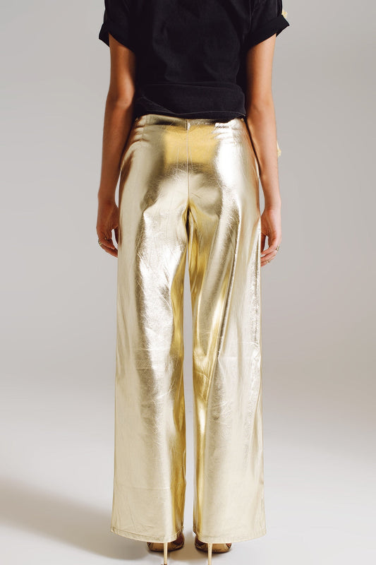 Metallic Straight Leg Pants in Gold-1