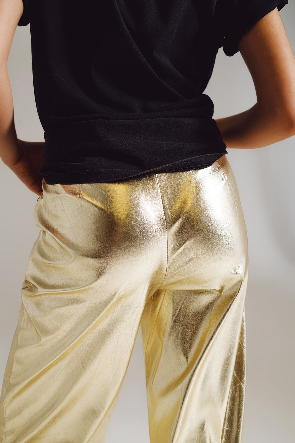 Metallic Straight Leg Pants in Gold-4