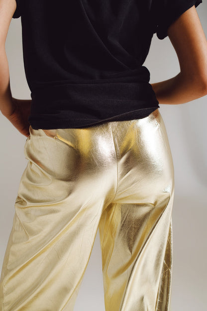 Metallic Straight Leg Pants in Gold-4
