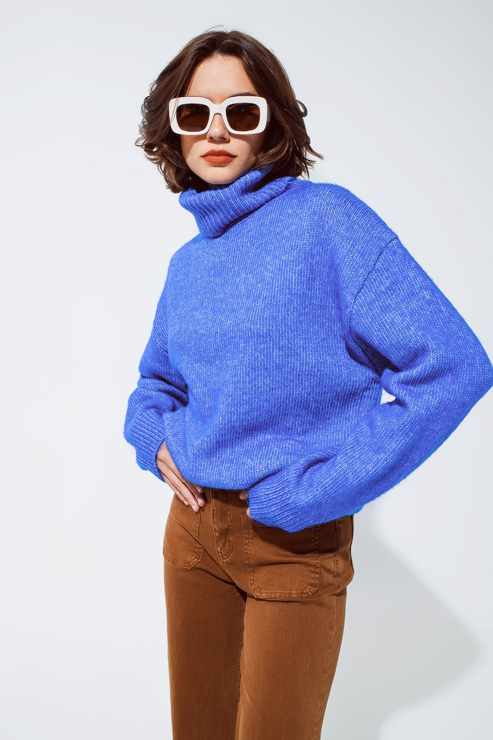 Light Blue Fluffy Sweater With Trutleneck-0