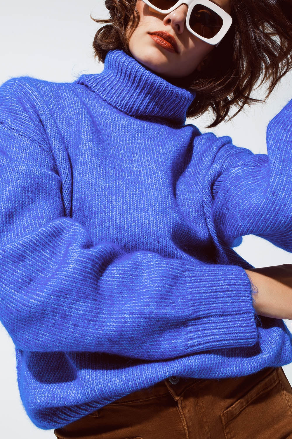 Light Blue Fluffy Sweater With Trutleneck-4