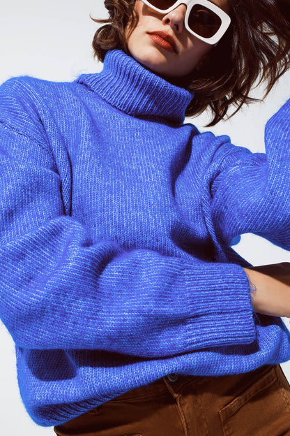 Light Blue Fluffy Sweater With Trutleneck-4