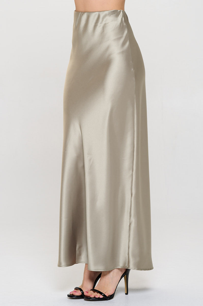 Solid Silky Satin Maxi Skirt-1