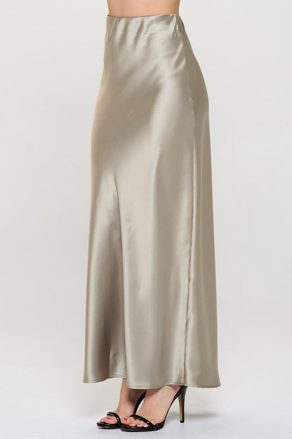 Solid Silky Satin Maxi Skirt-1