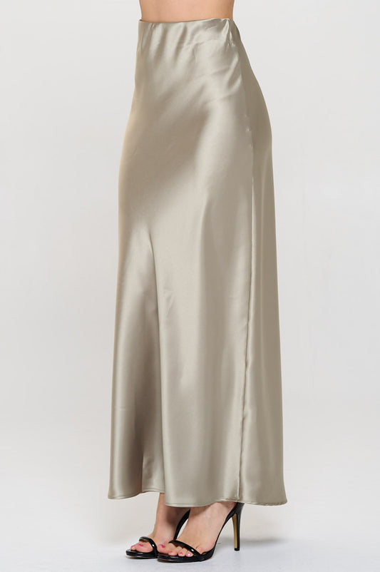 Solid Silky Satin Maxi Skirt-1