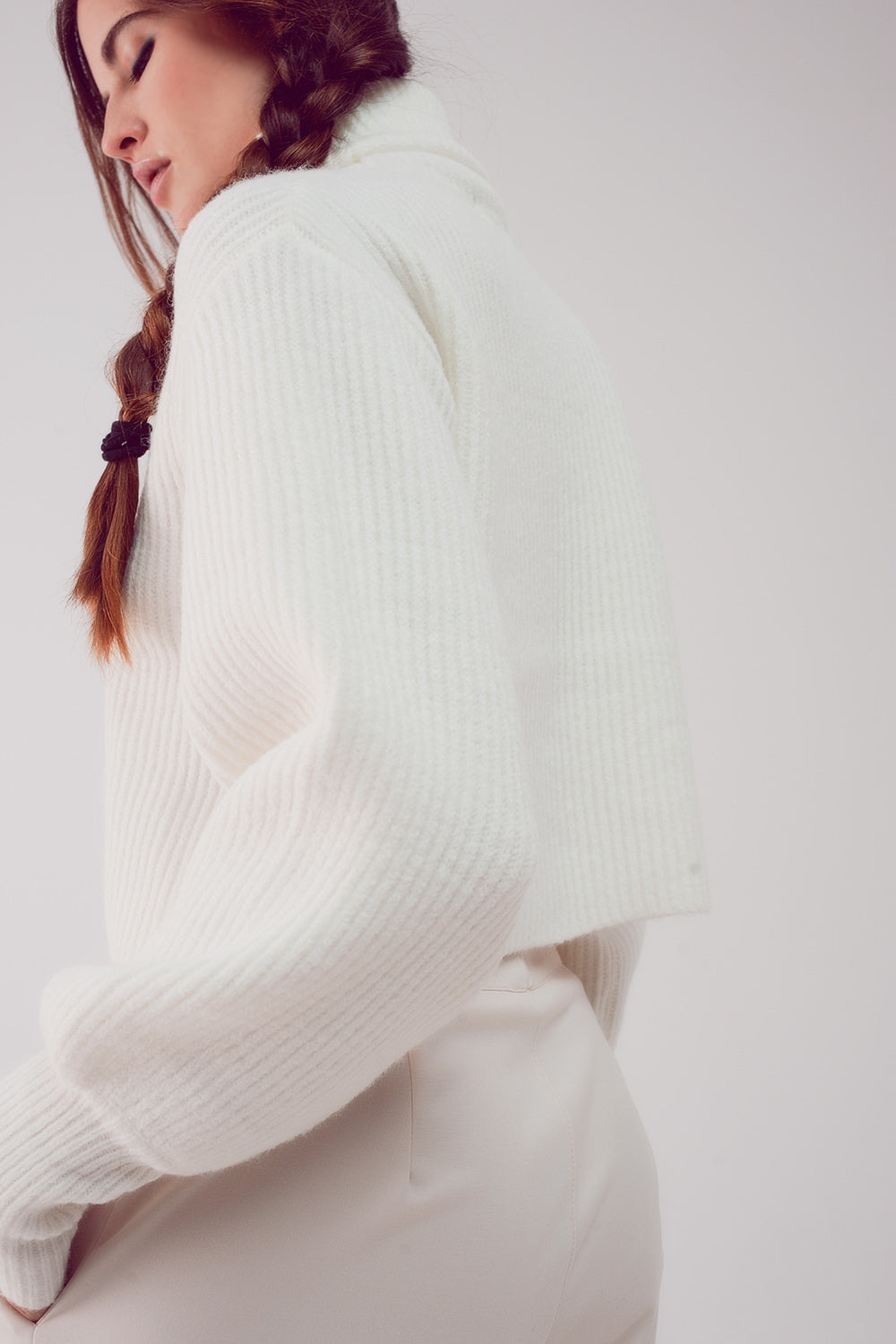 High Neck Jumper With Balloon Sleeve in Cream-4