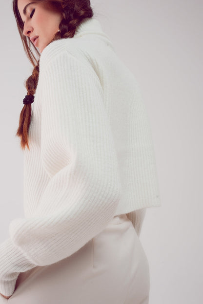 High Neck Jumper With Balloon Sleeve in Cream-4