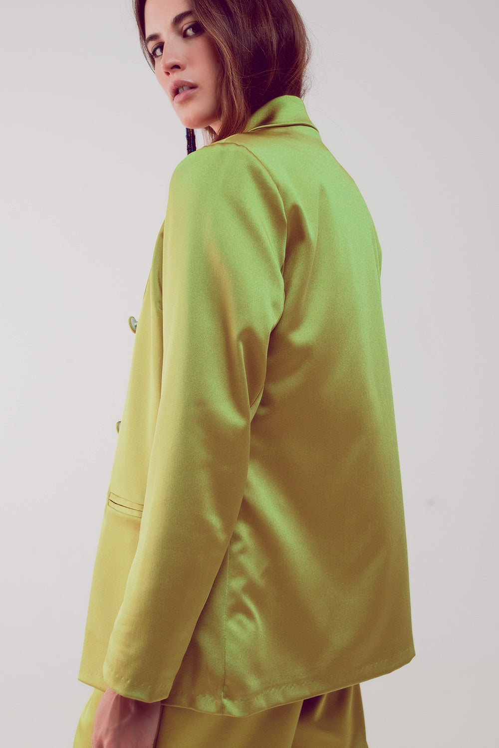 Satin Tailored Double Breast Blazer in Lime-3