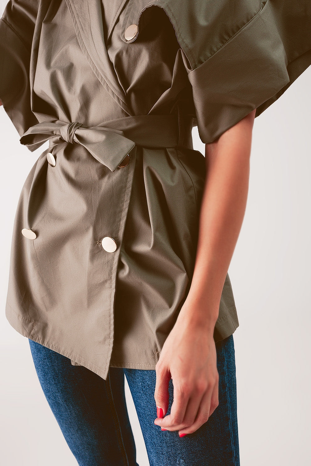 Belted Jacket With Drop Shoulder in Khaki-5