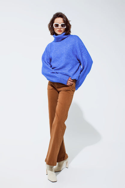 Light Blue Fluffy Sweater With Trutleneck-3