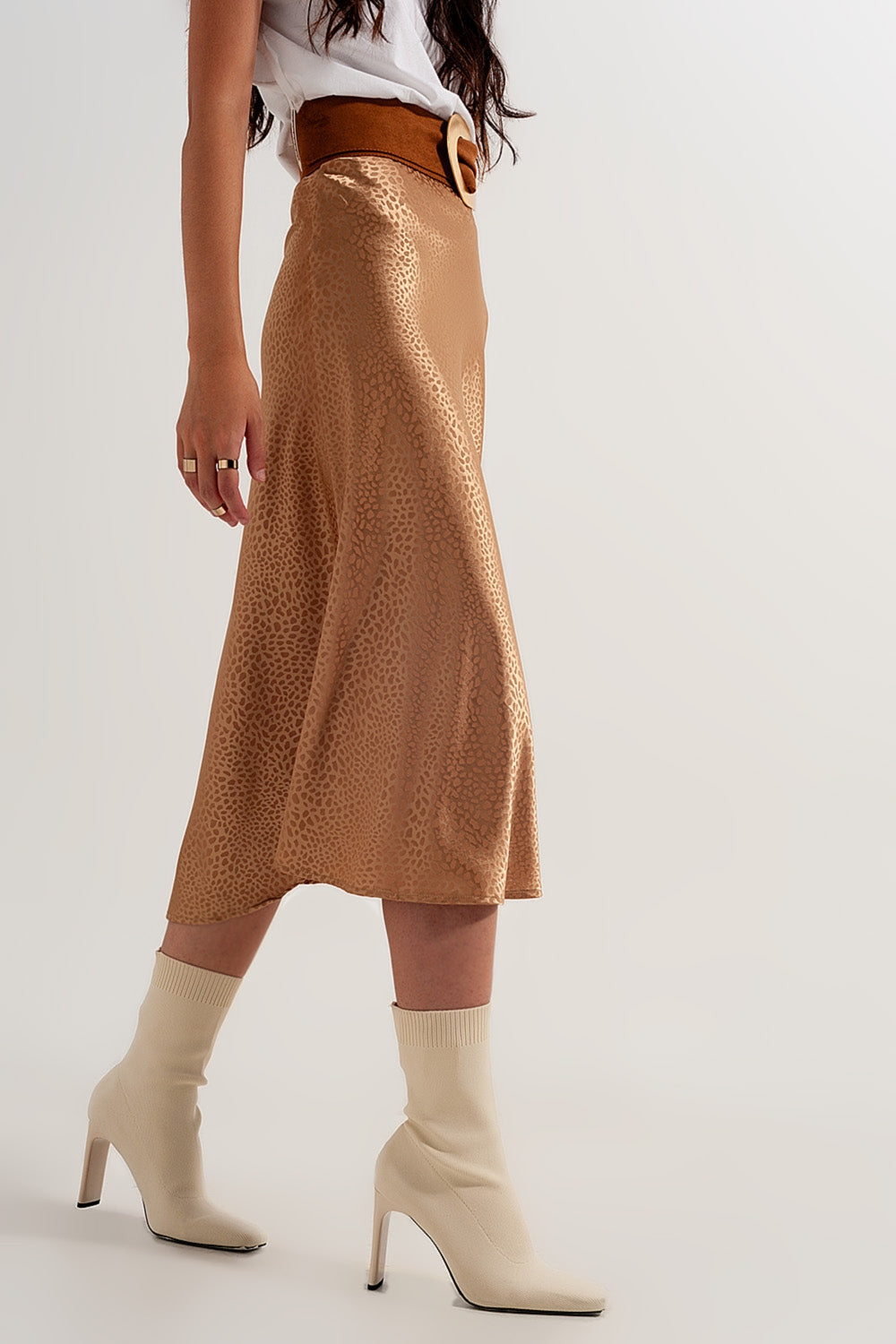 Gold Color Midi Skirt in Abstract Animal Print-3