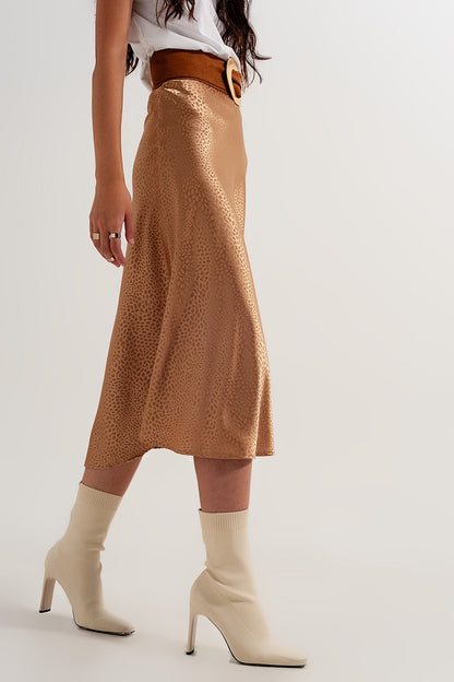 Gold Color Midi Skirt in Abstract Animal Print-3