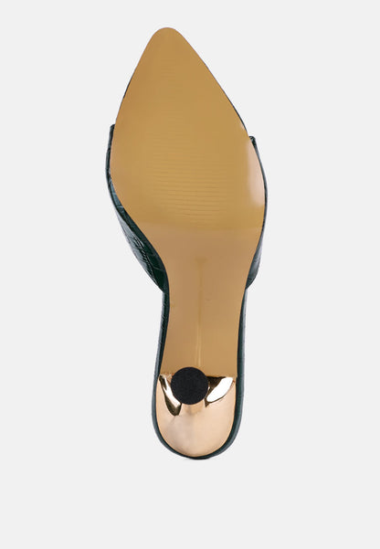 French Cut Croc Texture Patent Faux Leather Sandals-4