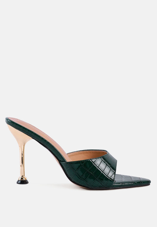French Cut Croc Texture Patent Faux Leather Sandals-0