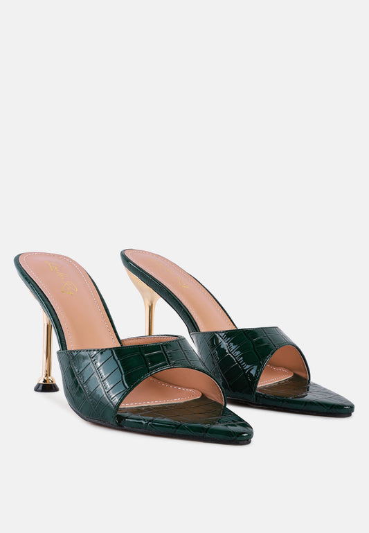 French Cut Croc Texture Patent Faux Leather Sandals-1