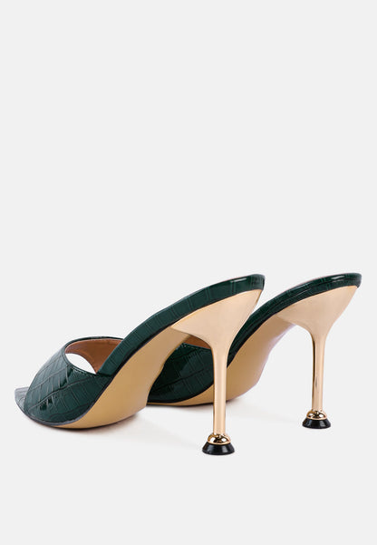 French Cut Croc Texture Patent Faux Leather Sandals-2