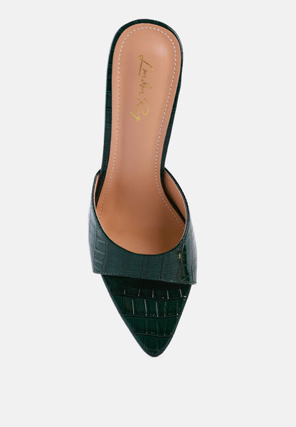 French Cut Croc Texture Patent Faux Leather Sandals-3
