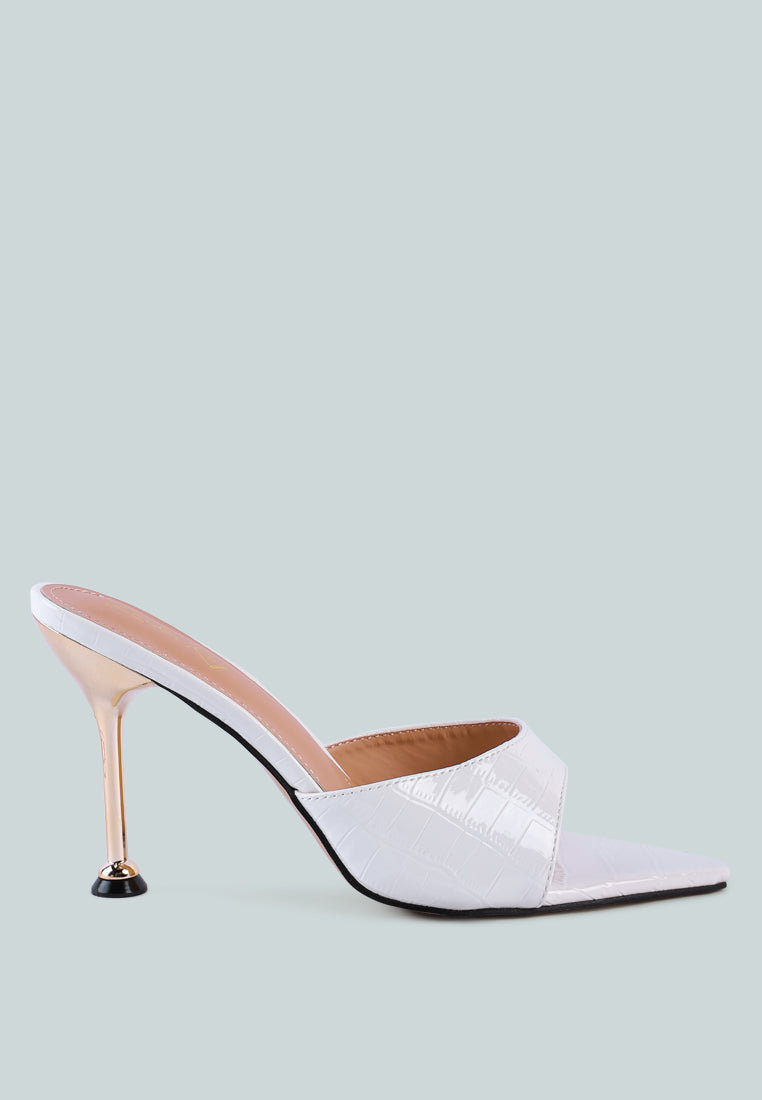 French Cut Croc Texture Patent Faux Leather Sandals-5