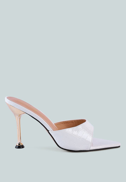 French Cut Croc Texture Patent Faux Leather Sandals-5