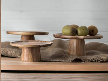 High Stand Walnut Wooden Cake Plate - Eco-Friendly Serving Tray for Desserts, Fruits, and Snacks-0