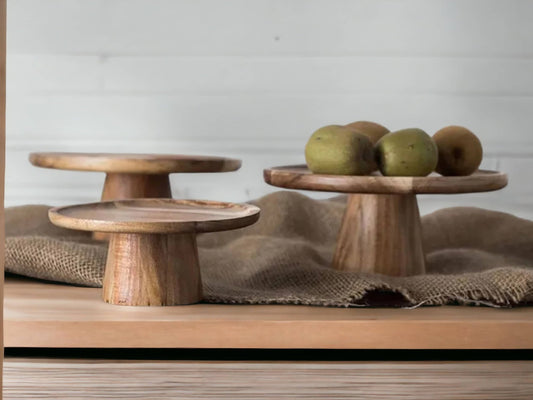 High Stand Walnut Wooden Cake Plate - Eco-Friendly Serving Tray for Desserts, Fruits, and Snacks-0
