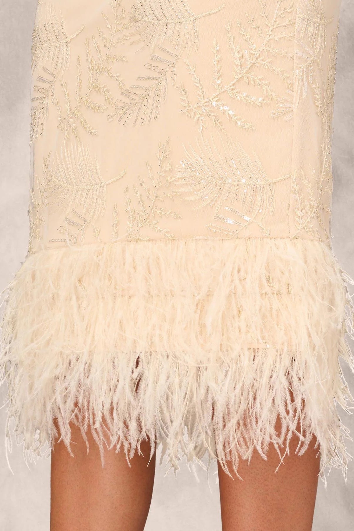 Aidan Mattox Square Neck Sleeveless Zipper Back Slit Back Feather Hem Mesh Dress-3