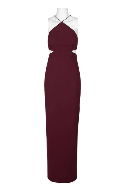Aidan by Aidan Halter Strap Cutout Side Zipper Back Slit Back Crepe Dress-0