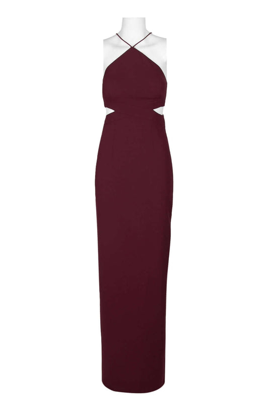 Aidan by Aidan Halter Strap Cutout Side Zipper Back Slit Back Crepe Dress-0