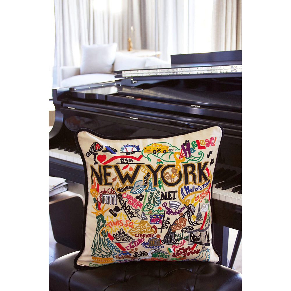 New York City Hand-Embroidered Pillow-3