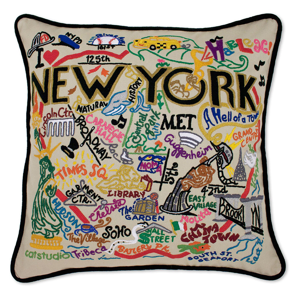New York City Hand-Embroidered Pillow-0