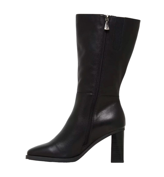 Womens Hush Puppies Patron Black Leather Heel Long Boots-1